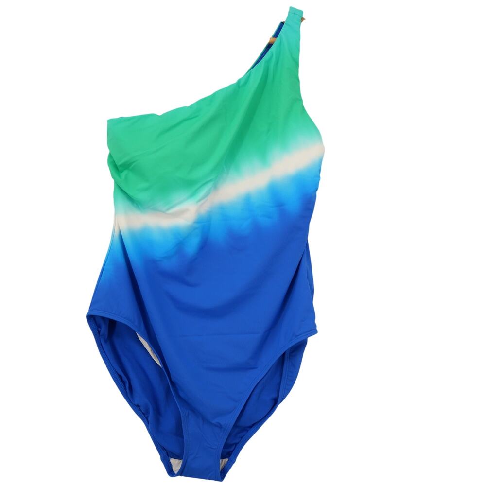 NEW Ralph Lauren Women's 12 Cabana Ombre One Shoulder One-Piece Swim Suit - Picture 3 of 10